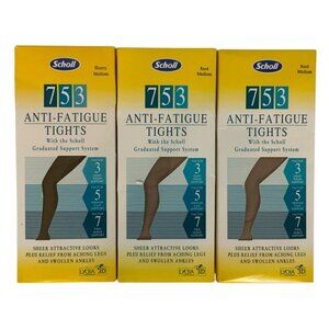 Scholl 753 Anti-Fatigue Tights Size Medium 3 Pairs Sand Honey Graduated Support